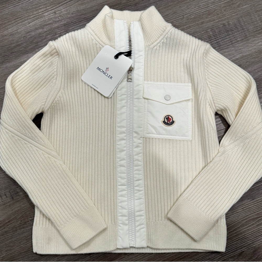 Moncler Cardigan Tricot White Zip Up Knitted Sweater Cardigan